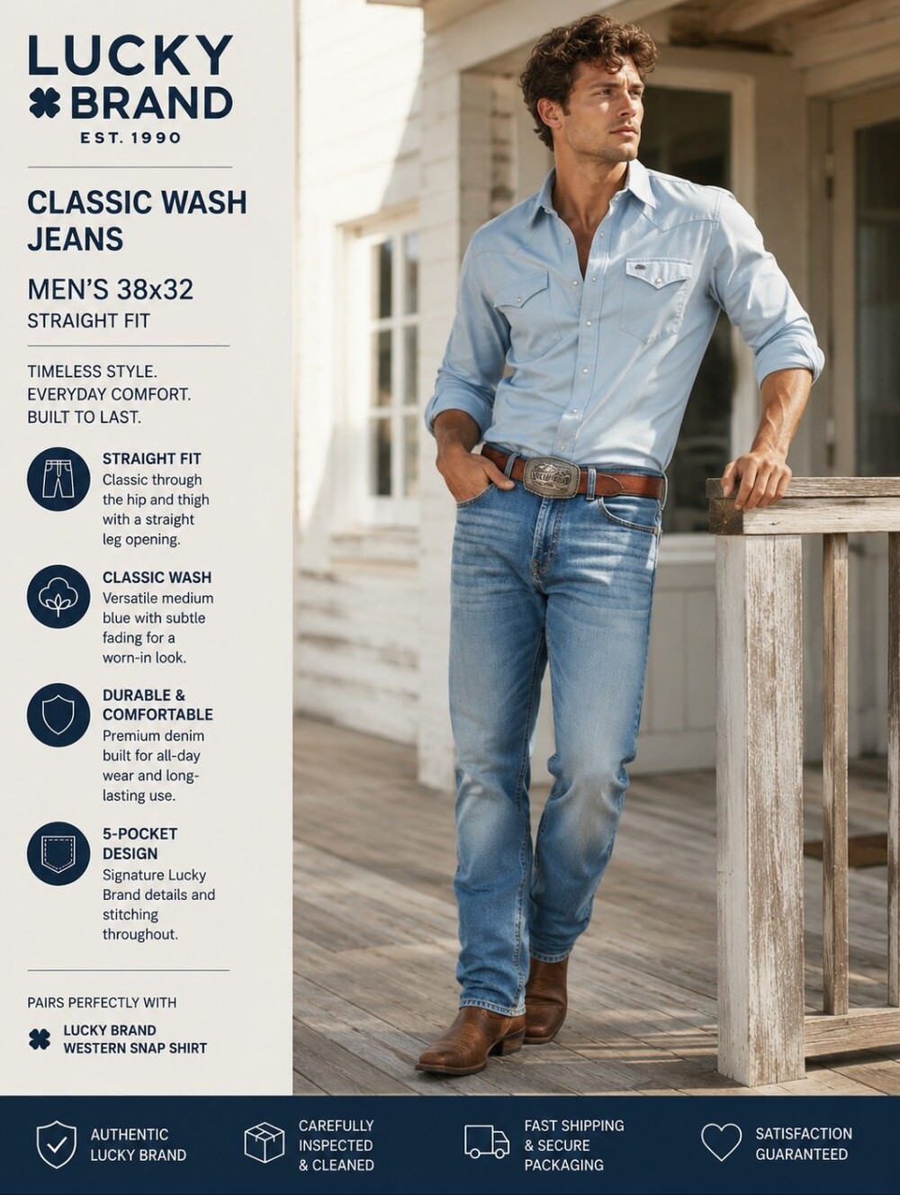 Lucky Brand Classic Wash Jeans | Men’s 38x32 | Straight Fit Denim | EUC - Picture 10 of 10